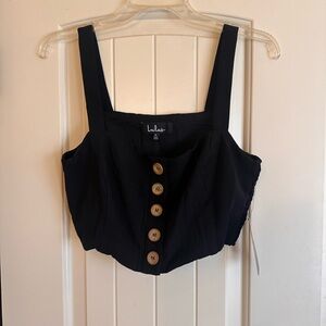 Lulu's Black Buttoned Crop Top